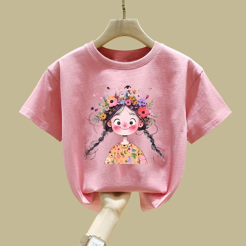 粉色短袖女童t恤纯棉2025新款中小童圆领半袖夏季儿童上衣体恤衫