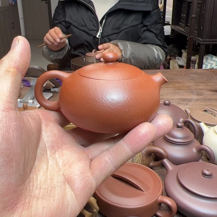 红泥茶壶红降坡泥半手精工制作扁西施150c c