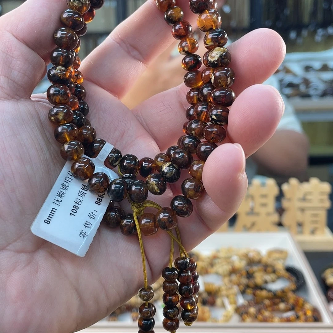 火***冰琥珀未镶嵌裸石8的花珀项链