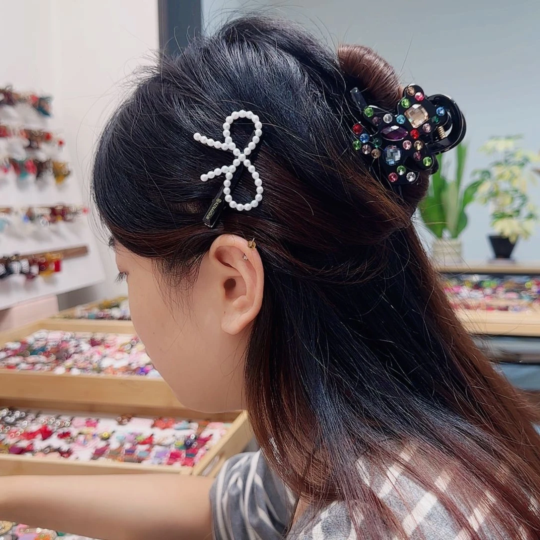 非金属树脂阿兹娜珍珠蝴蝶结发夹