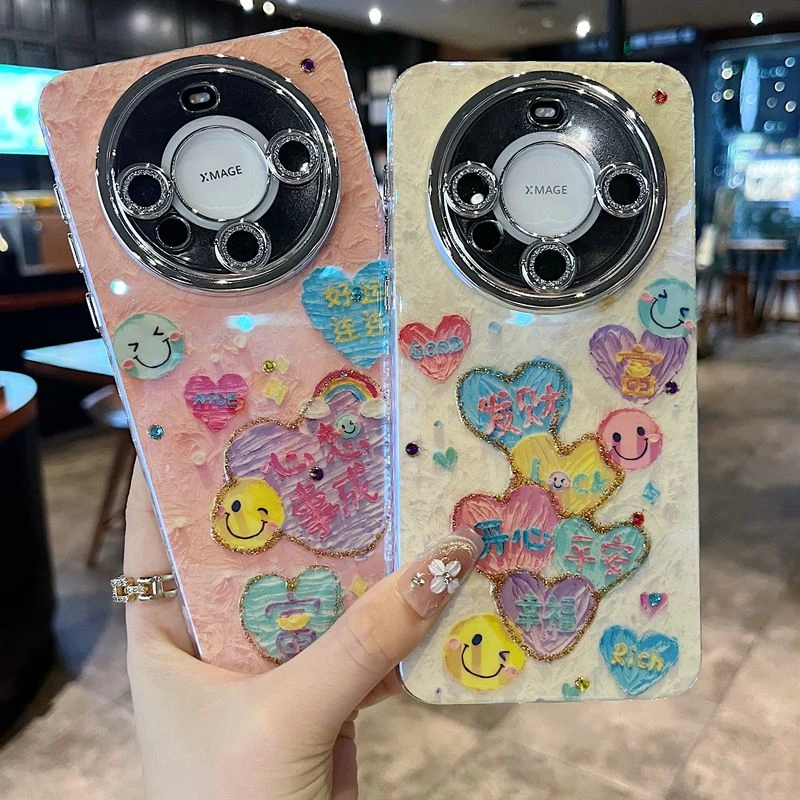 适用华为mate70系列苹果新款手机壳微笑脸文字全包镜头膜防摔高级