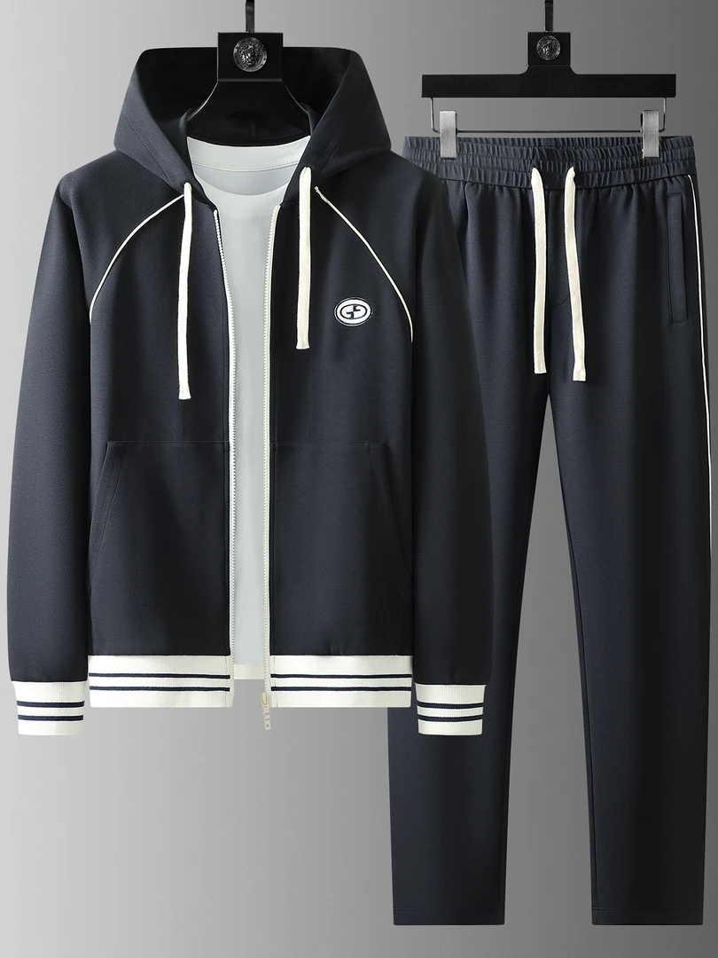 2025秋冬新款男士潮流时尚韩版休闲运动套装立领连帽卫衣两件套装