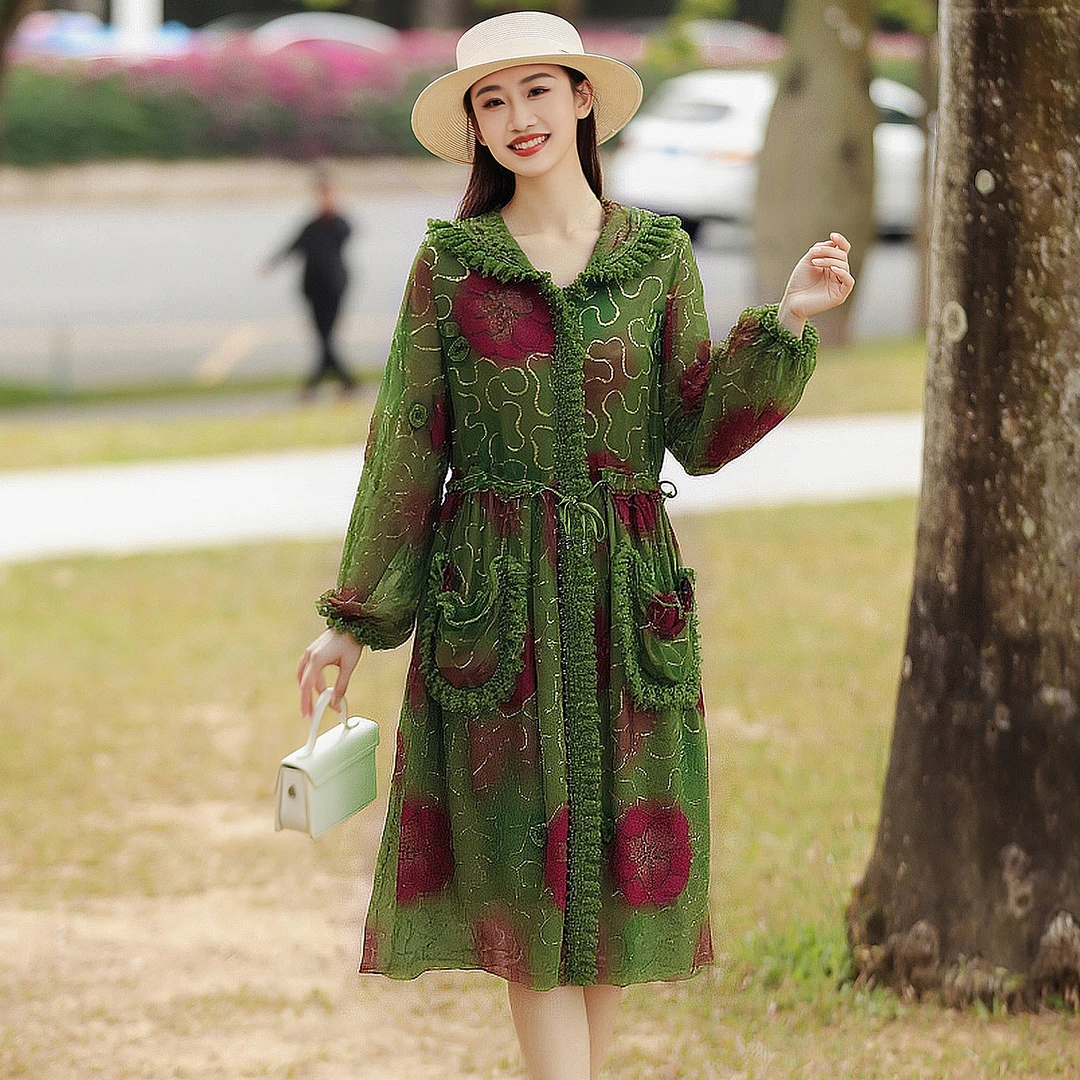 拜占庭的森林桑蚕丝设计师重工印花刺绣洋气外套时尚桑蚕丝外披