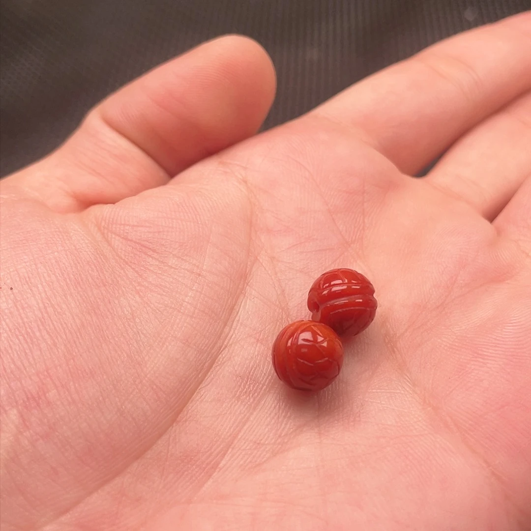南红玛瑙19号 9*10柿子红富甲天下一组2颗未镶嵌