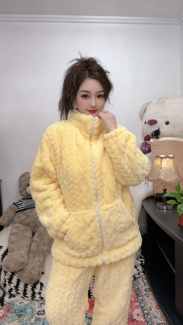 羊羔绒内里双层加绒睡衣男女复合套装秋冬季珊瑚绒牛奶绒家居服