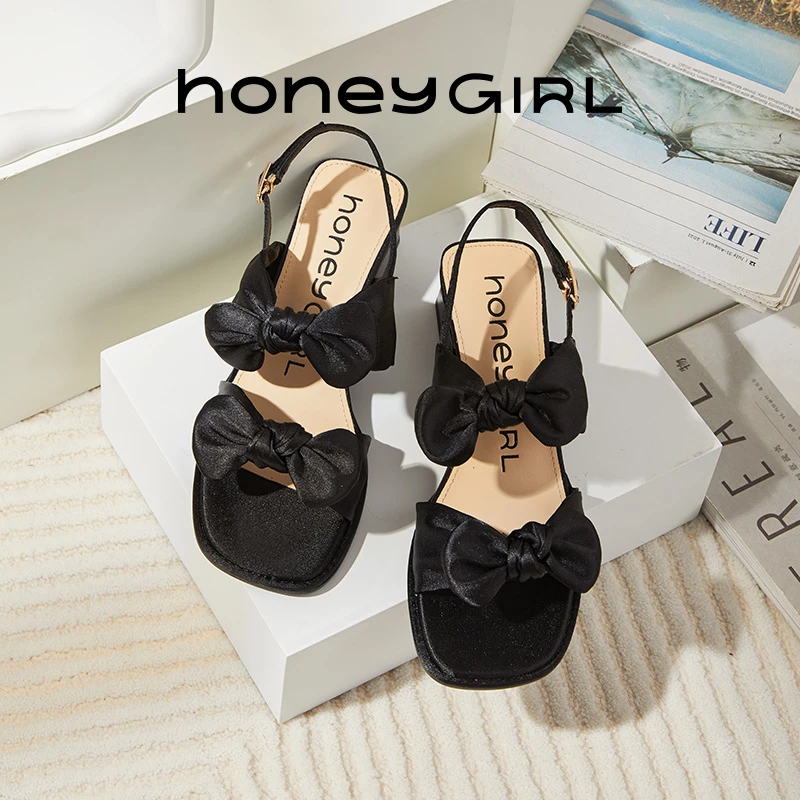 honeyGIRL2025新款网红时尚一字式凉鞋女款百搭不累脚显脚小女鞋