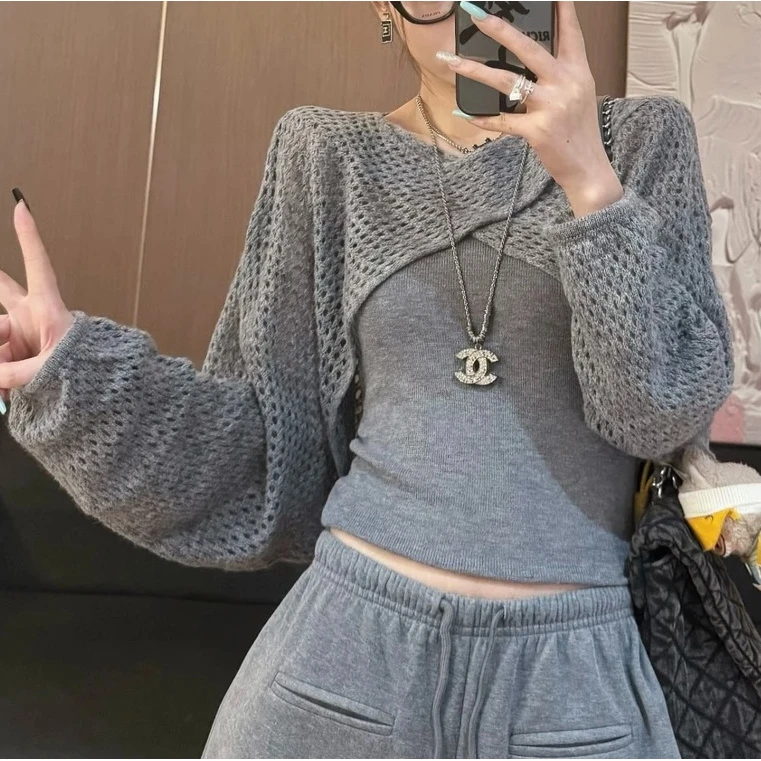 初秋新款两件套针织衫罩衫加背心简约百搭复古 LLU-812172