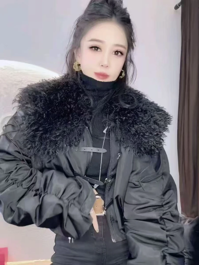 纯色大毛领常规宽松型厚款短款百搭时尚高品质长款