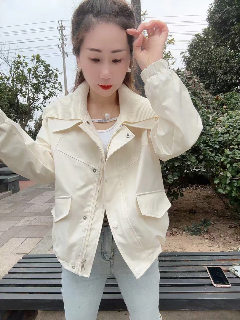 2025小个子短款春季洋气新款春秋休闲双层领百搭外套宽松上衣夹克