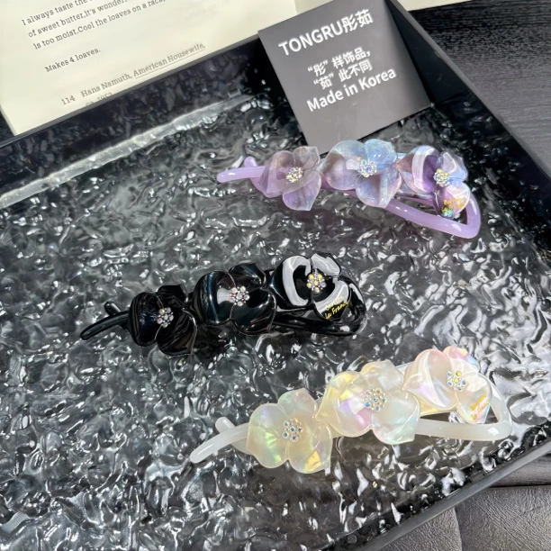 韩国醋酸France扭扭夹一字横夹花朵镶钻千金风时尚简约后脑勺盘发