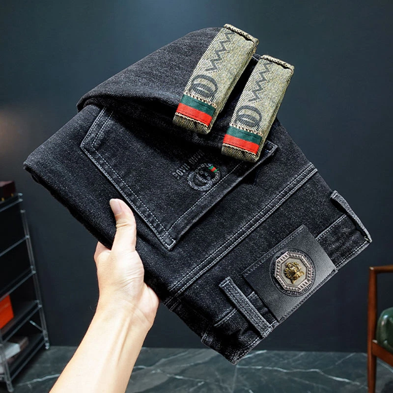 黑色男款秋冬季印花刺绣弹力男装秋季款爆款2025新款牛仔裤裤子