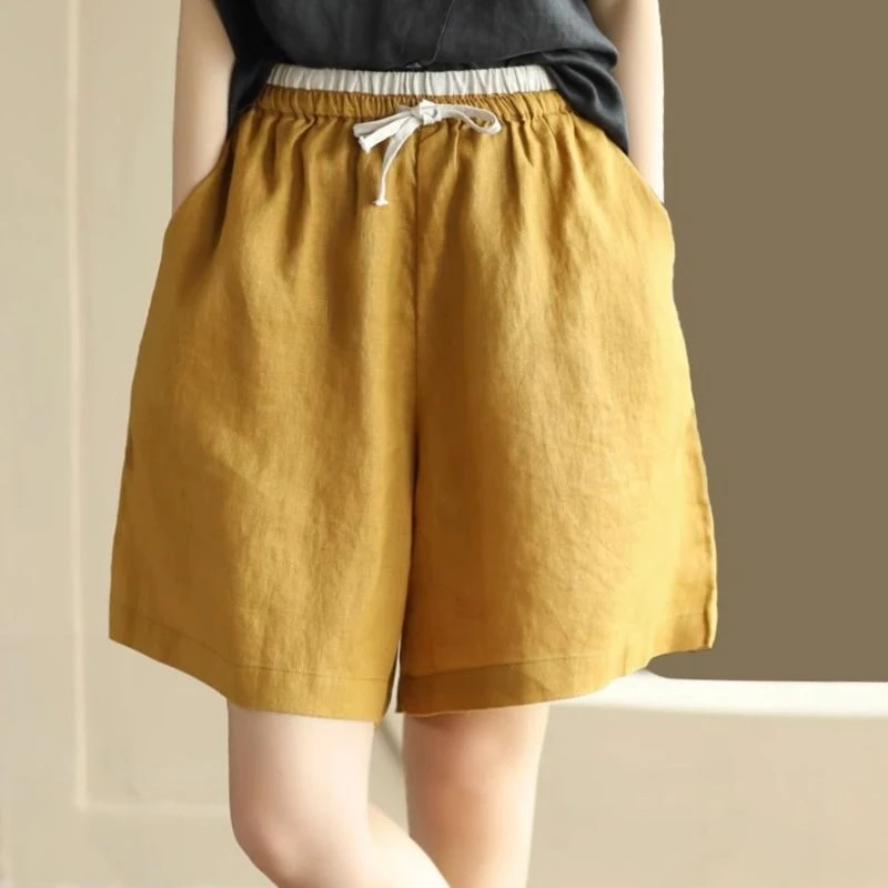 【现货+运费险】棉麻短裤宽松显瘦百搭休闲裤拼色文艺四分裤Y690
