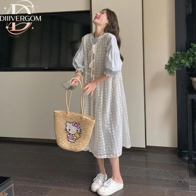 法式蕾丝镂空罩衫连衣裙两件套女2025夏季新款减龄洋气漂亮套装裙