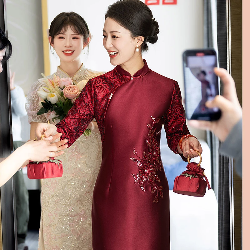 5876高端大气上档次喜婆婆宴会礼服裙女贵气妈妈婚礼旗袍婚宴装