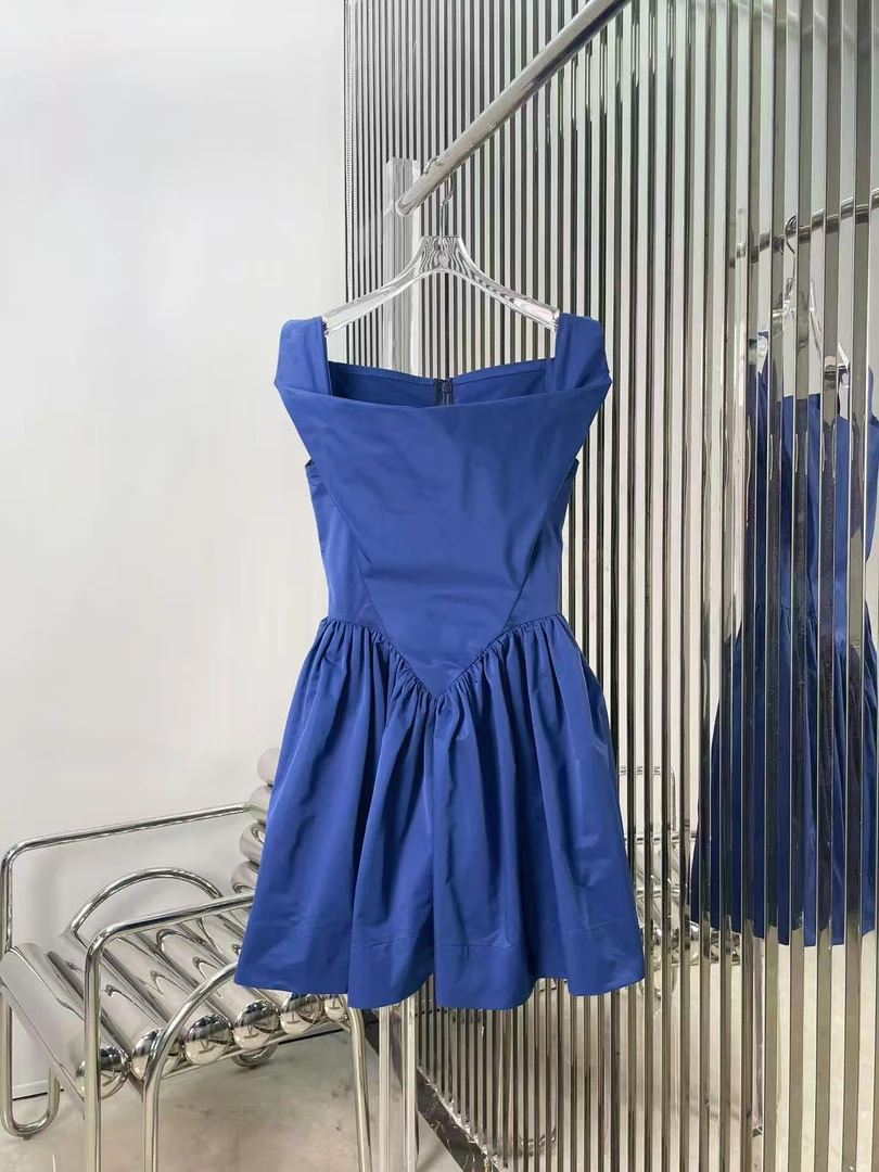 荡领连衣裙  克莱因蓝减龄无袖礼服连衣裙