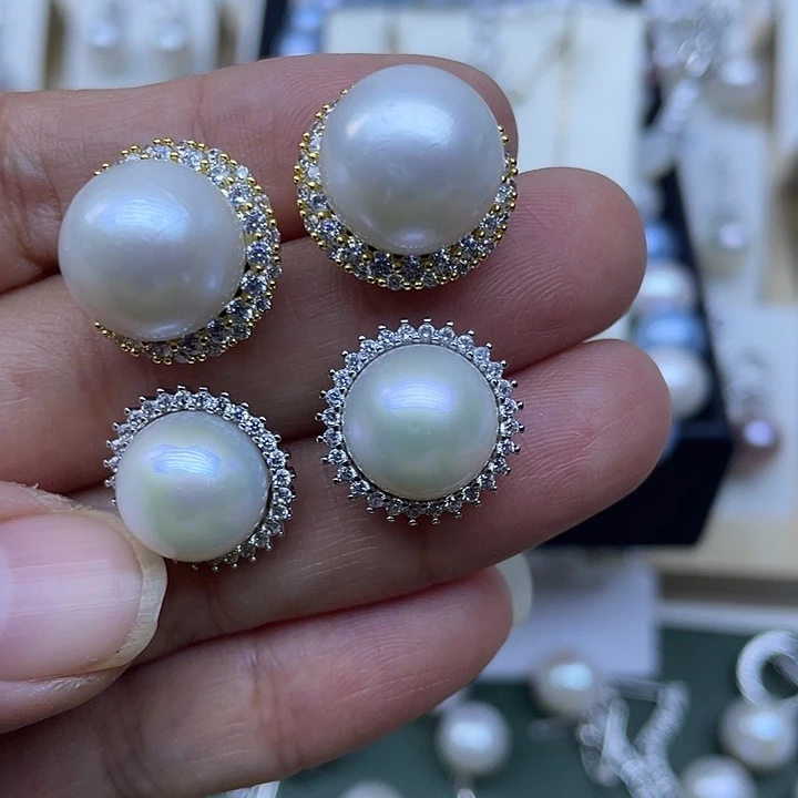 可***你淡水珍珠银S925镶嵌耳饰