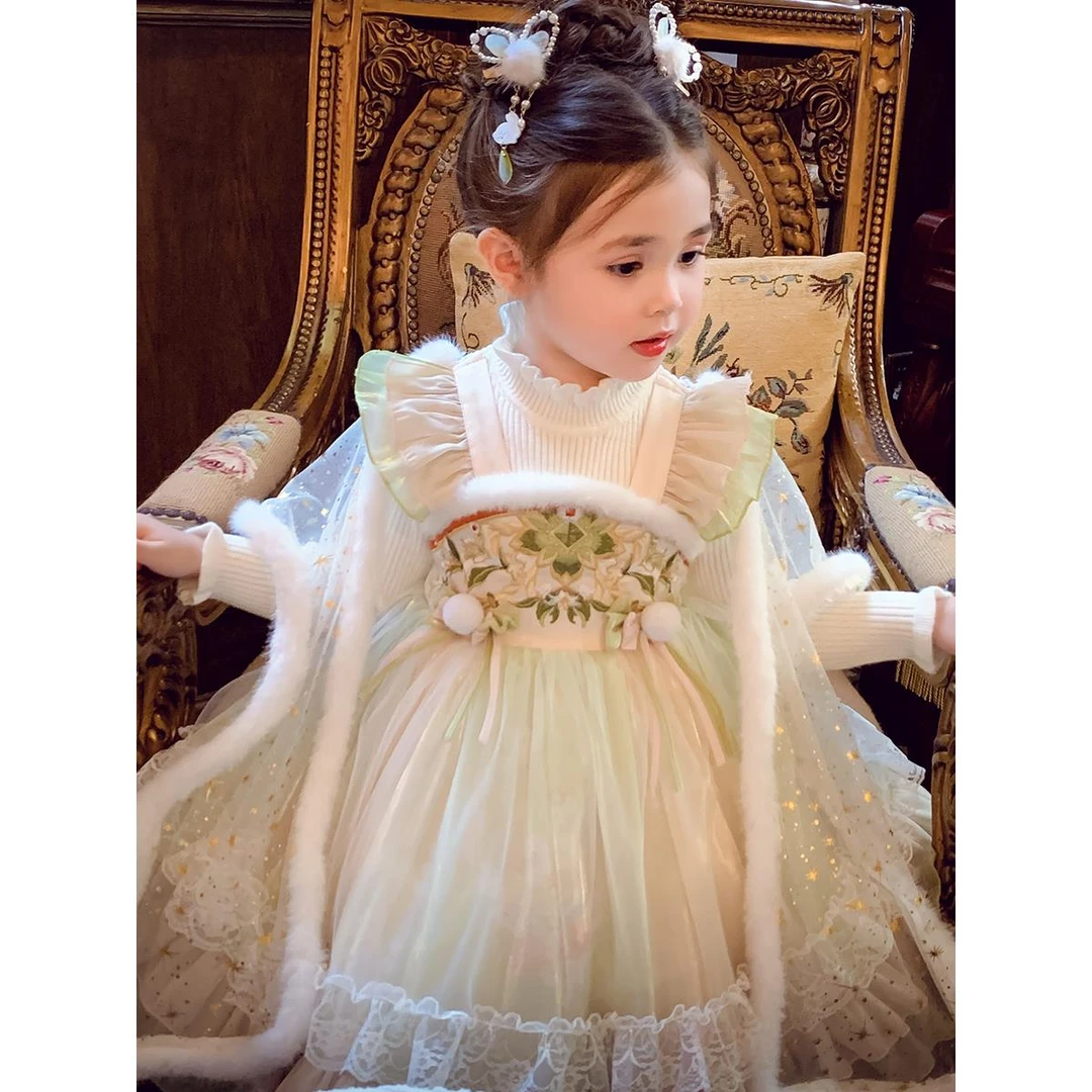 FAVMARTHA女孩公主裙冬季连衣裙2025新款儿童民族风格汉代连衣裙