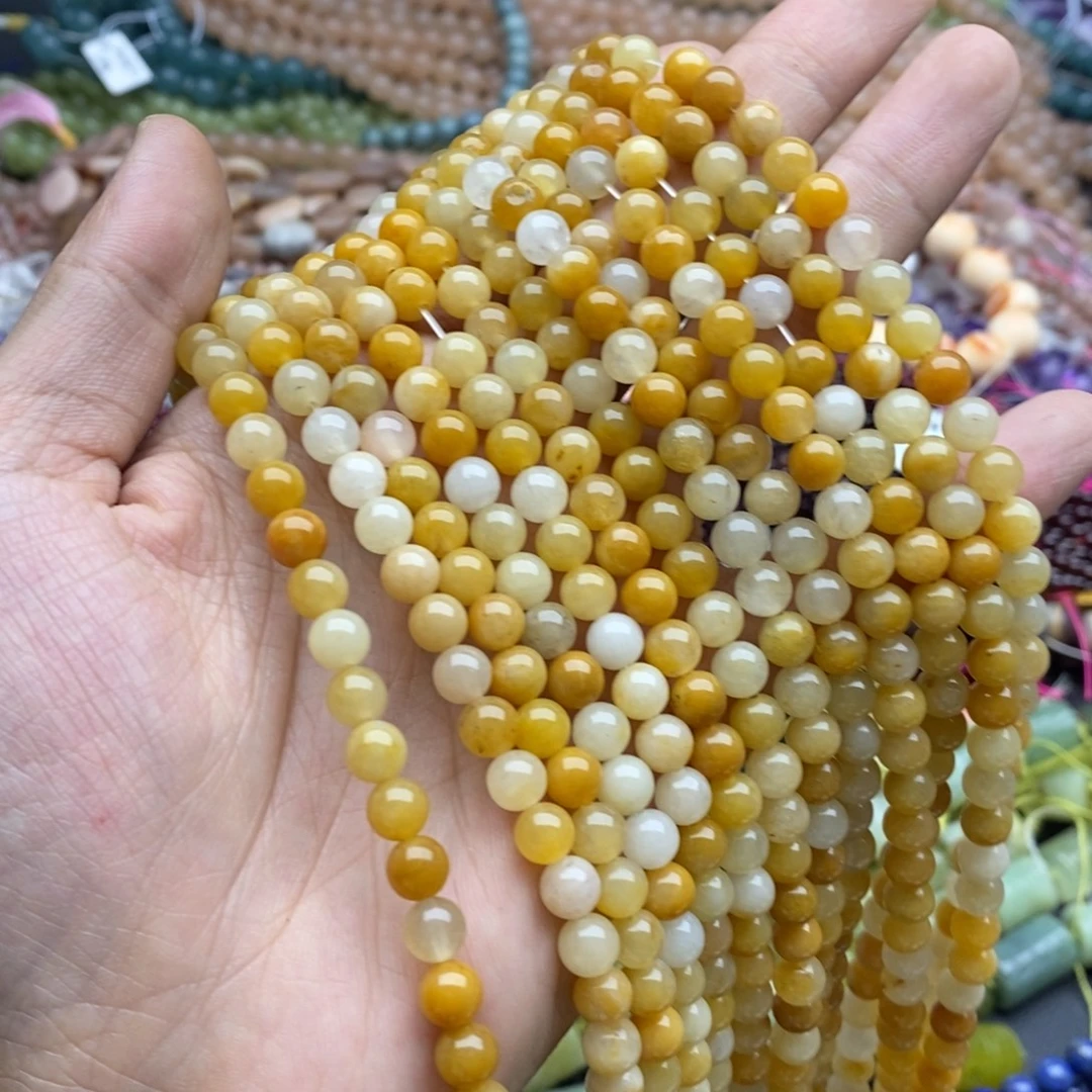 未镶嵌玛瑙/玉髓珠宝半成品一条天然黄金丝玉圆珠6mm