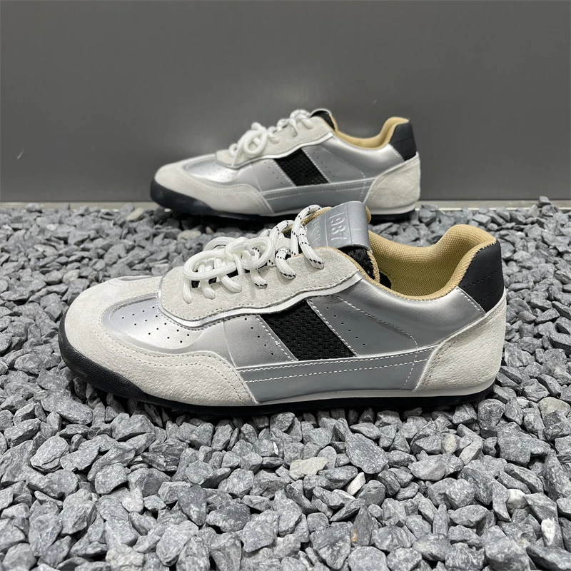 夏季男鞋设计感小众纯色日常平跟板鞋精神小伙系带圆头运动休闲鞋