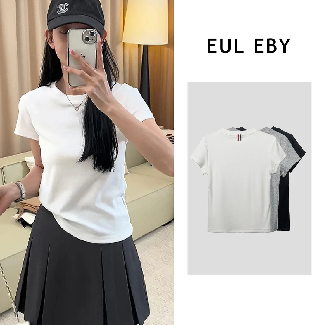 tb时尚短袖后领三色织带莱赛尔+棉简约基础百搭款早秋T恤251013#