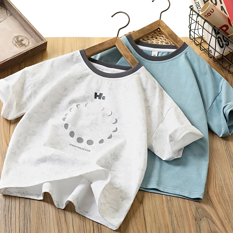 男童夏季新款月亮印花短袖T恤衫中大童时尚百搭圆领半袖衫潮6126