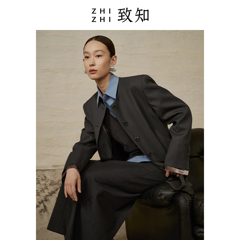 致知 庆东原 西装外套2024年新款复古气质简约通勤ZZ2CAWX2031