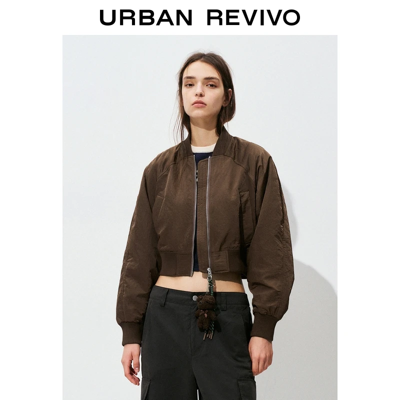UR2025秋季新款女琥珀流光风撞色绳结小熊玩偶棉服UYV150040