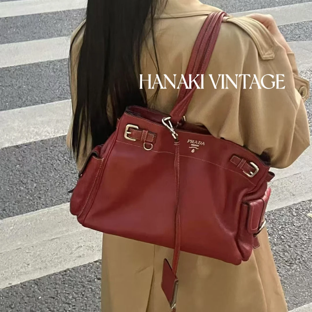 95新 Prada/普拉达 花绮二店/Prada双兜红机车单肩包/95新