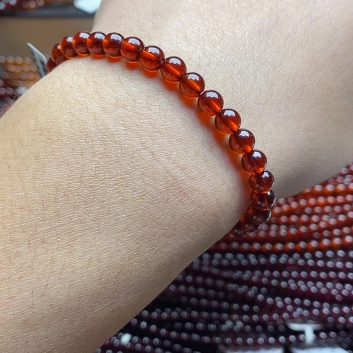 未镶嵌石榴石手链5.8mm毕业级橙红色