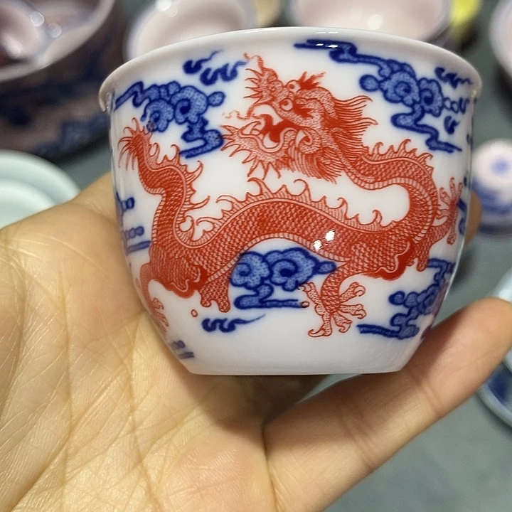 摆件陶瓷红稀土矾红龙小缸杯
