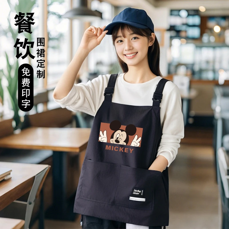 新款防泼水围裙家用厨房定制印字短款做饭围腰餐饮专用工作服成人