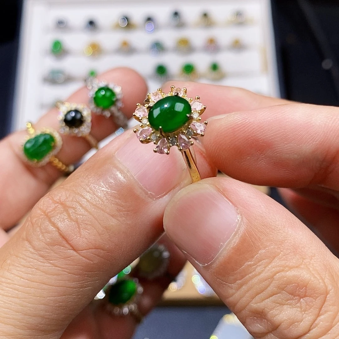 银S925镶嵌戒指翡翠戒指