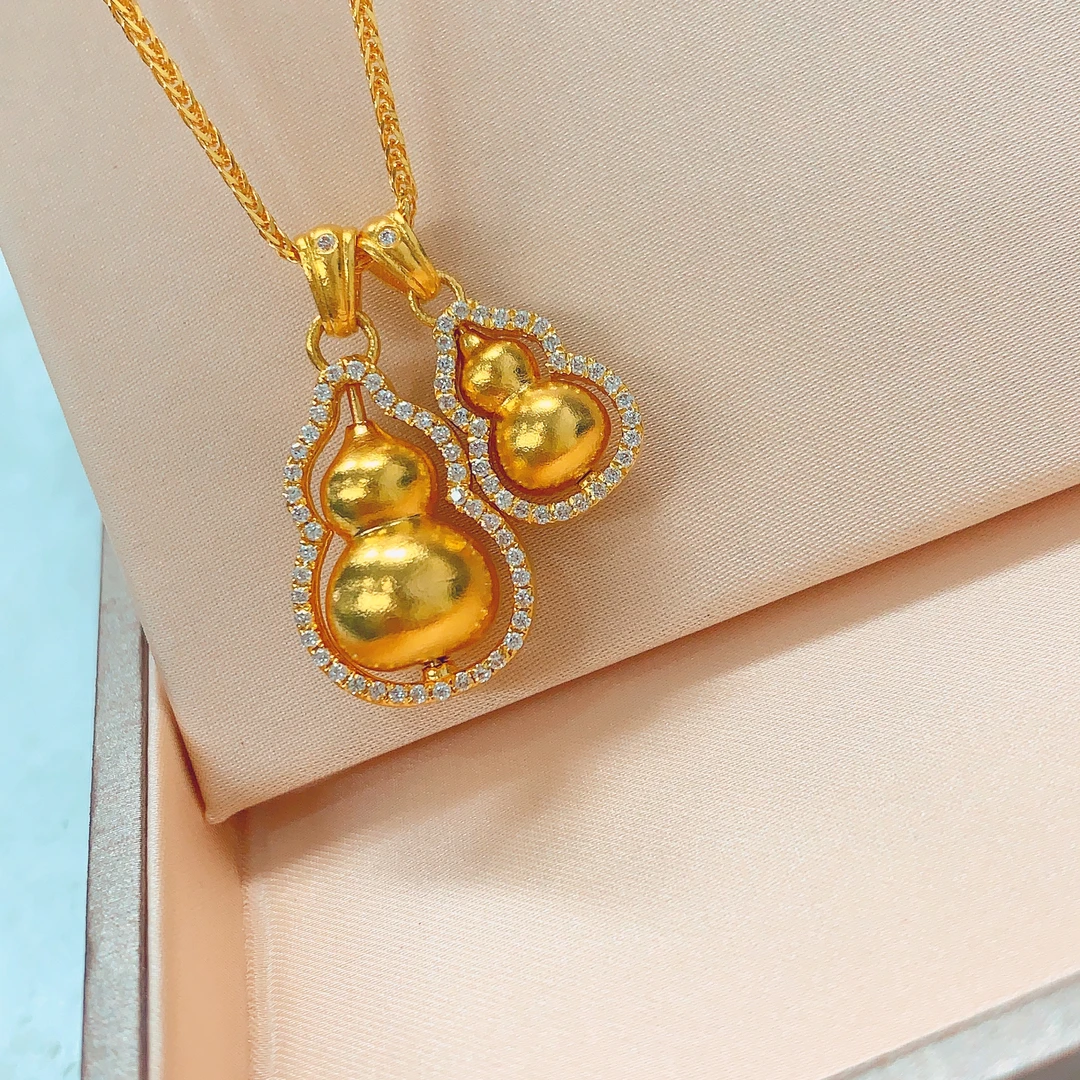 【水贝黄金】足金999古法镶嵌转动葫芦吊坠韦雪同款N300