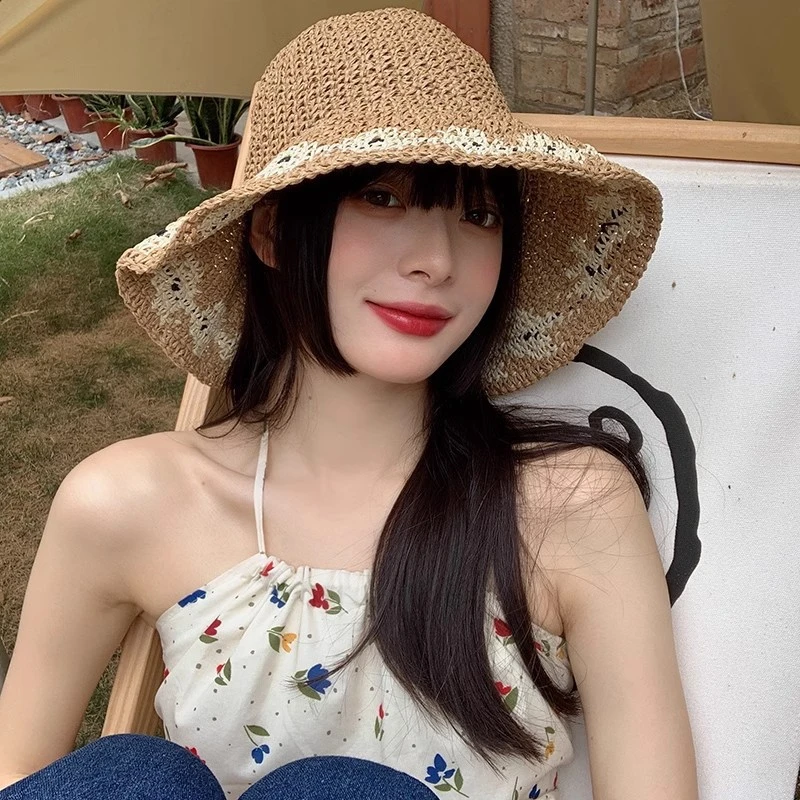 夏季大檐草帽手工编织户外度假沙滩帽防紫外线遮脸遮阳帽女潮帽子