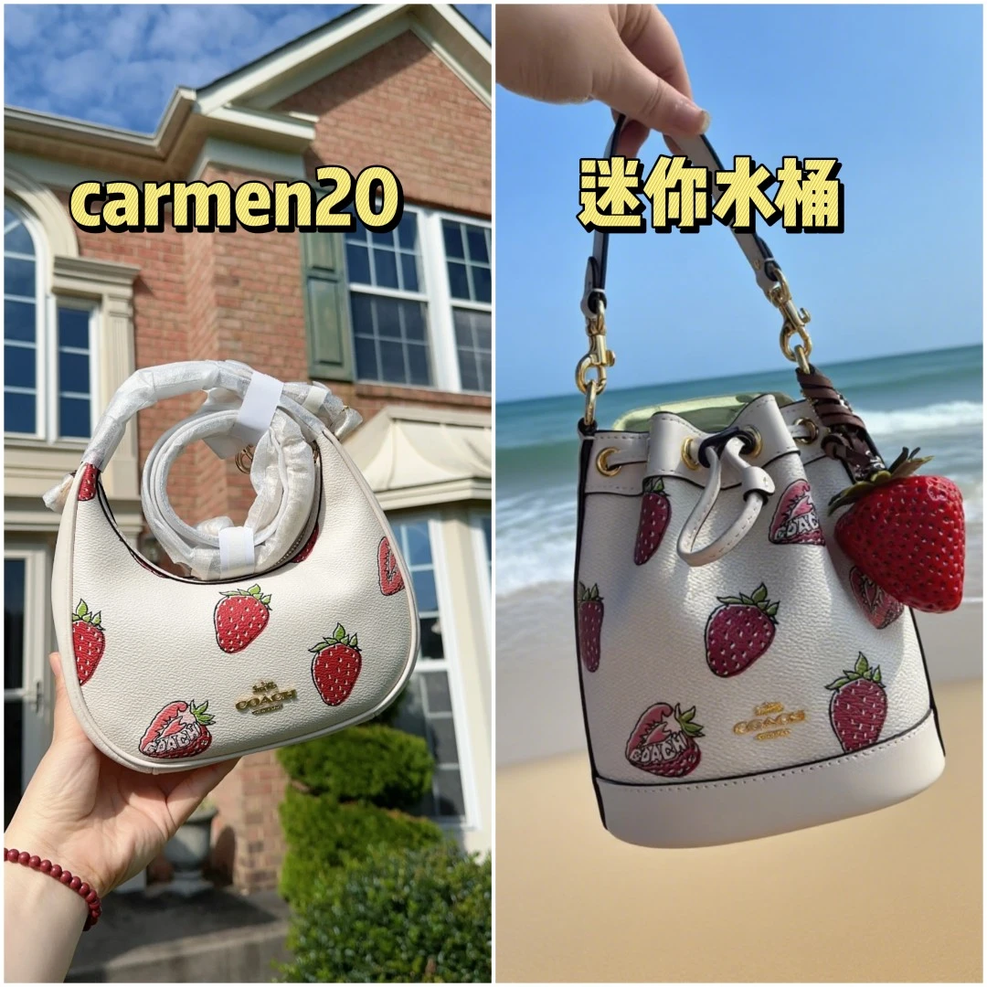 【草莓印花】迷你水桶包 /月牙包  手提包 斜挎 莓烦恼  不含挂坠