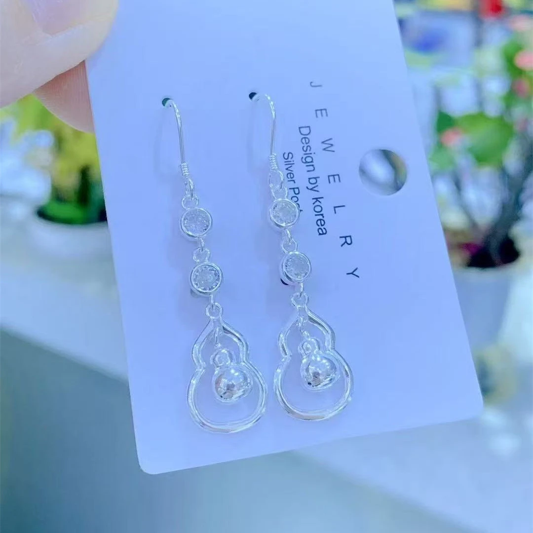 足银耳饰 990新中式时来运转葫芦耳环