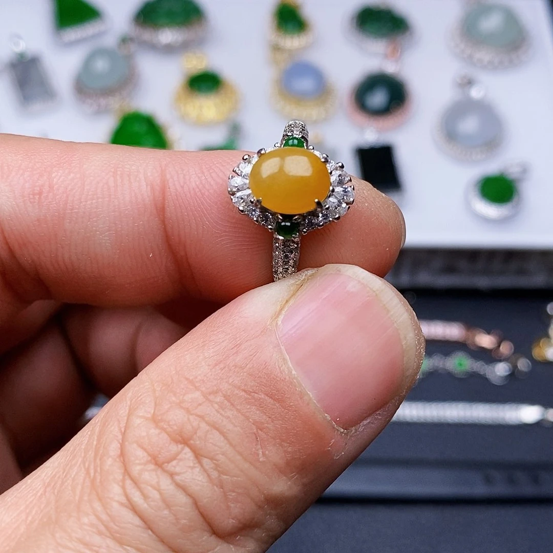 翡翠戒指银S925镶嵌戒指