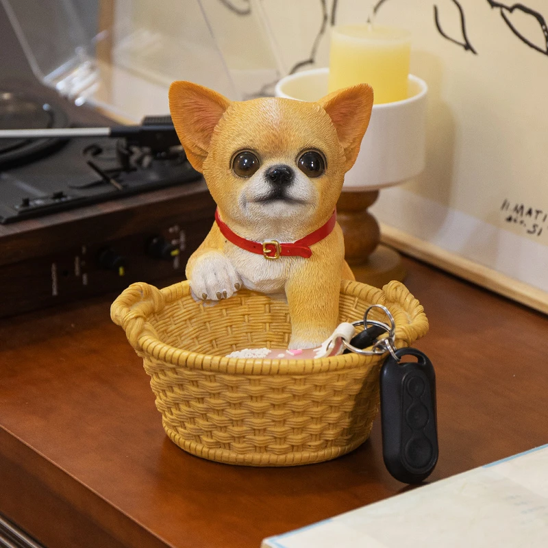 可爱吉娃娃玄关钥匙收纳摆件家居客厅茶几装饰品桌面托盘乔迁礼物