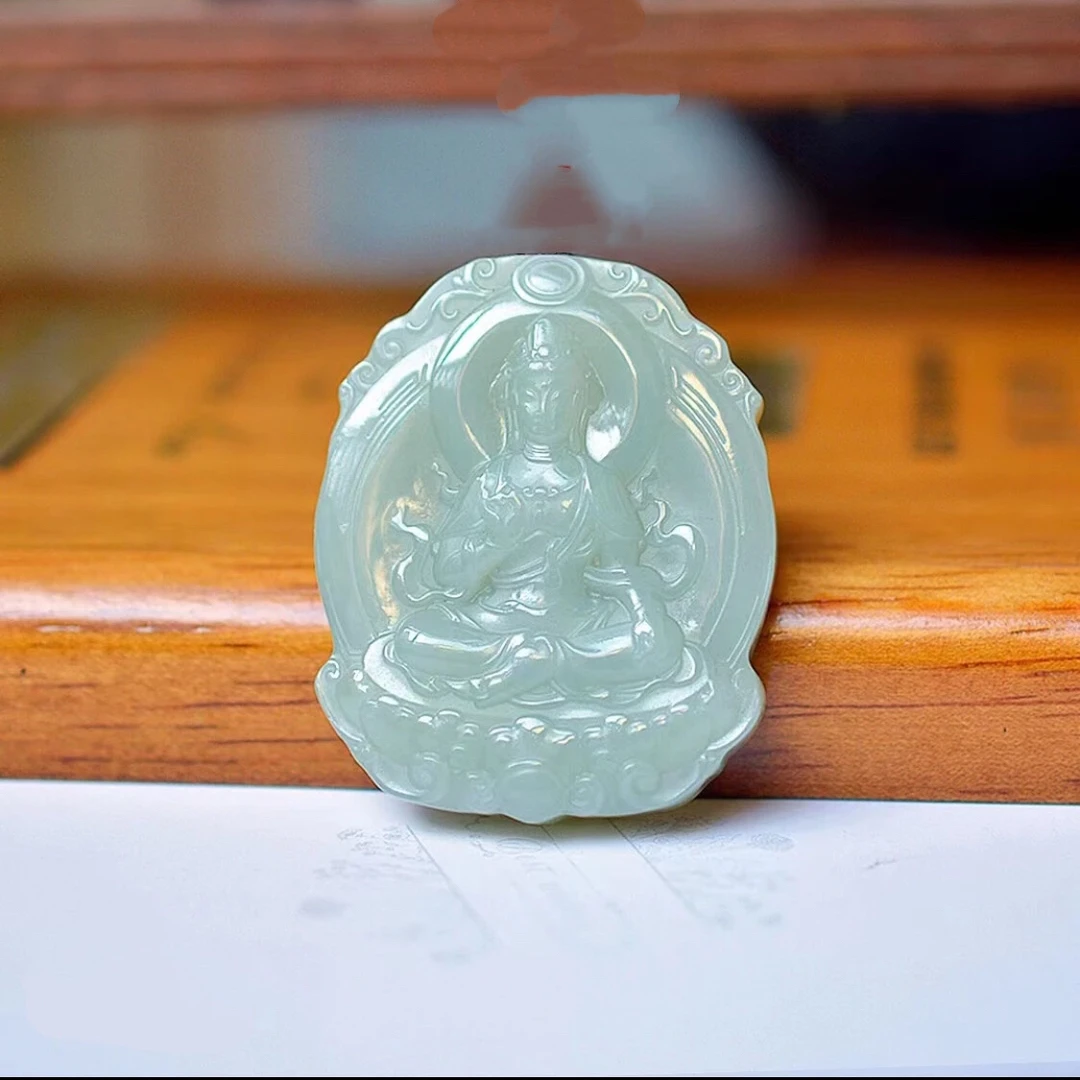 天然和田玉观音牌子吊坠双面手工雕刻（多样性发货拍一发一）