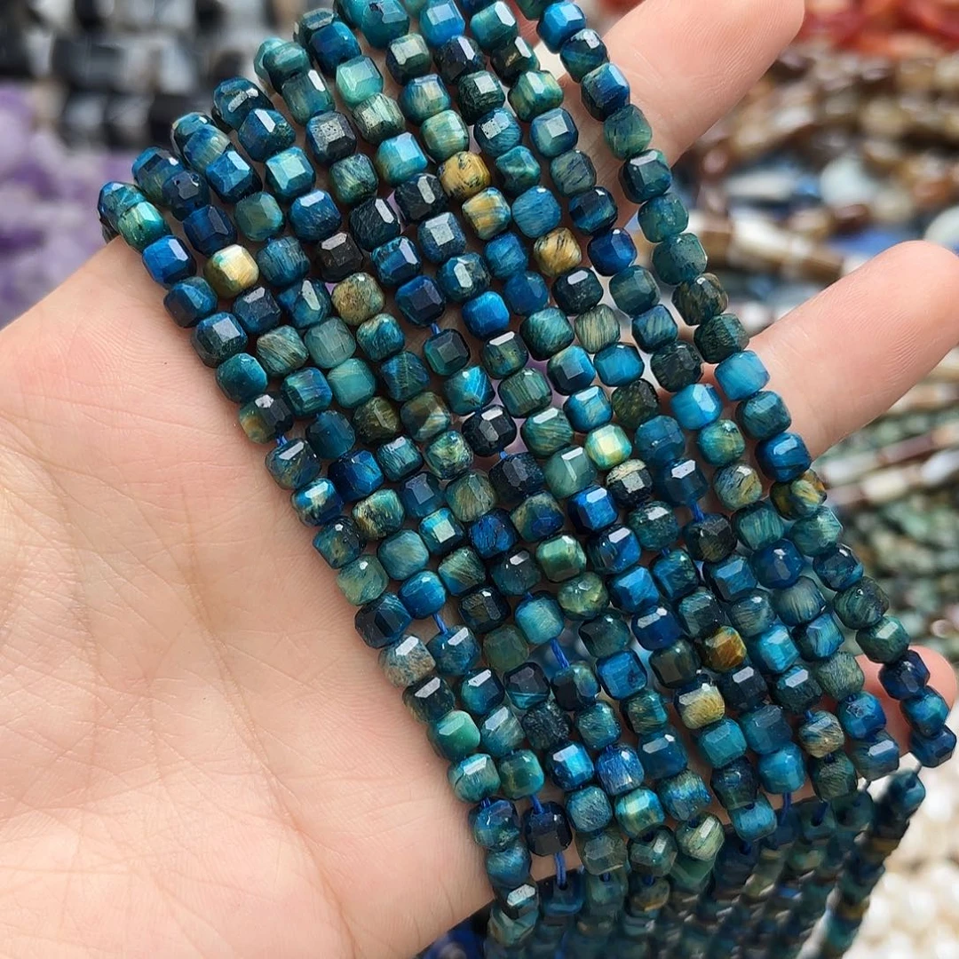 玛瑙/玉髓未镶嵌珠宝半成品5×5黄蓝虎方切一条长30