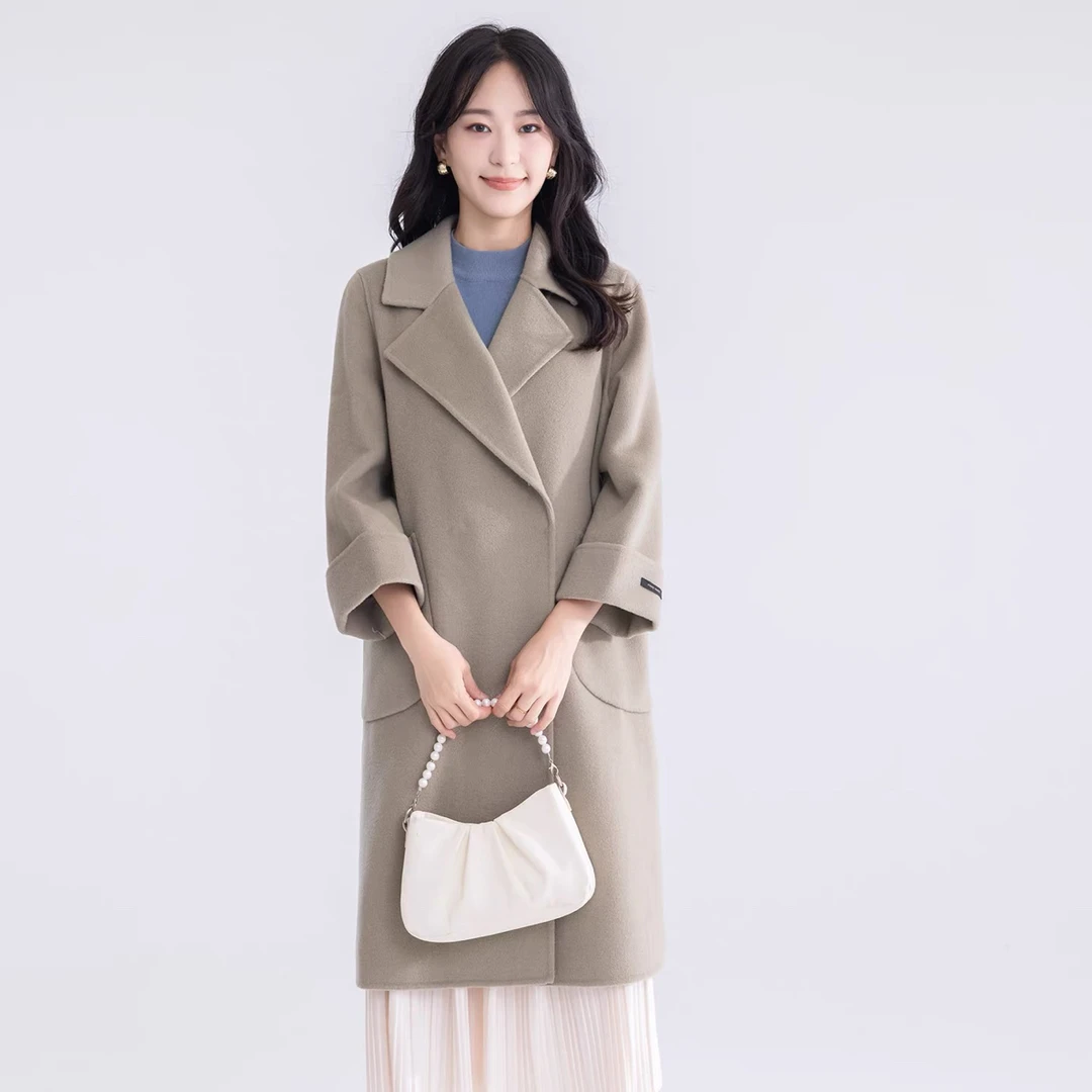 秋冬百搭中长款宽松加厚韩版双面呢大衣时尚气质外套