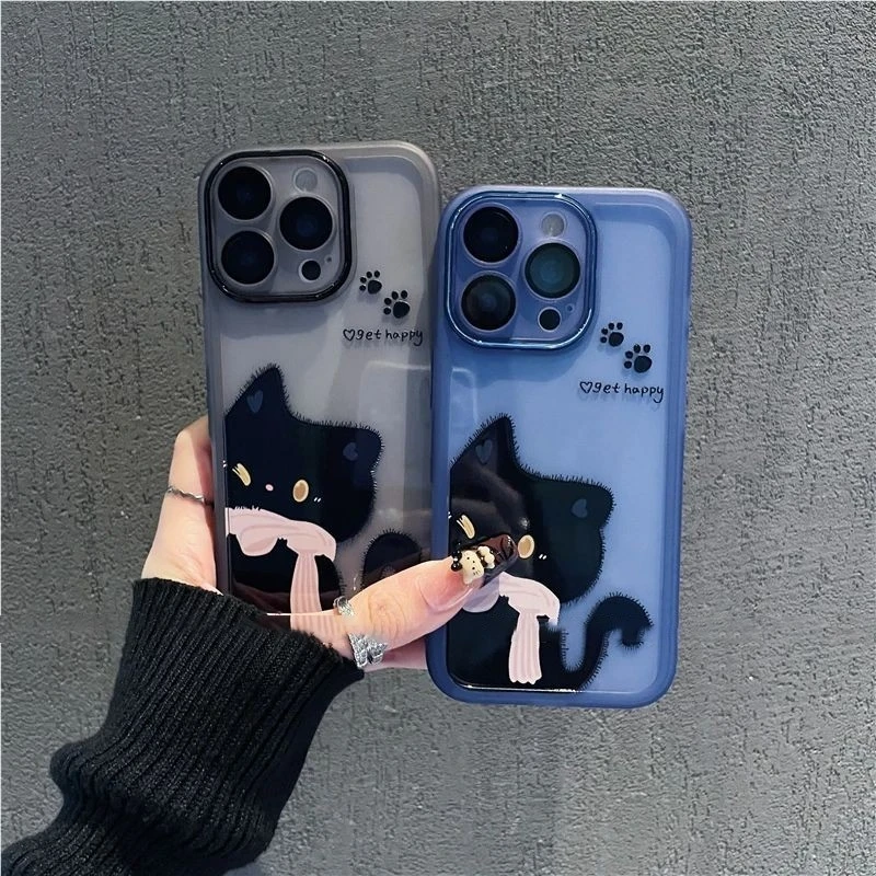 适用卡通可爱猫咪苹果17promax金属框手机壳华为oppo小米15vivo