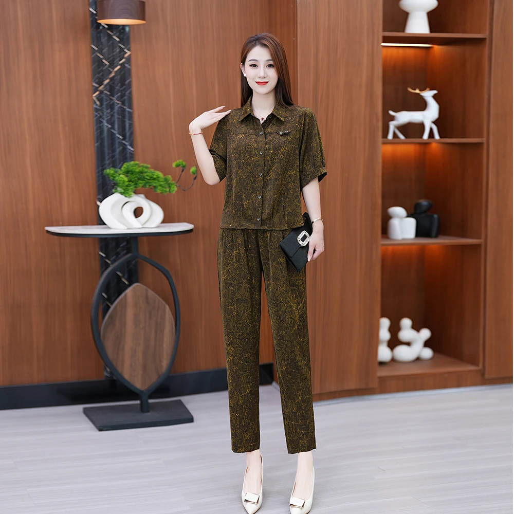 妈妈装夏季套装2025新款气质休闲印象九分裤套装洋气减龄两件套