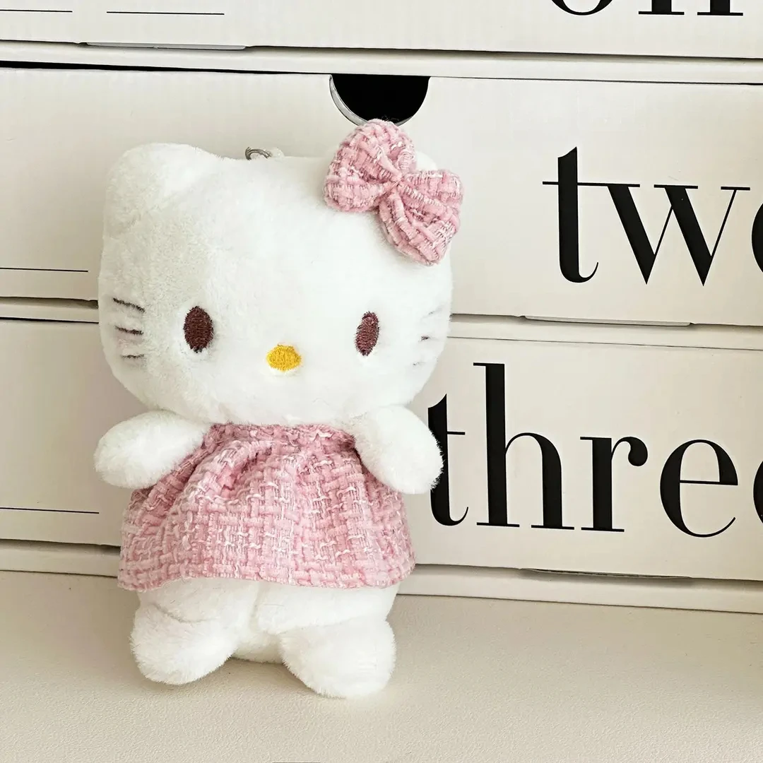 可爱卡通蝴蝶结KT猫裙子挂件毛绒公仔玩偶钥匙扣小香风小挂饰JY