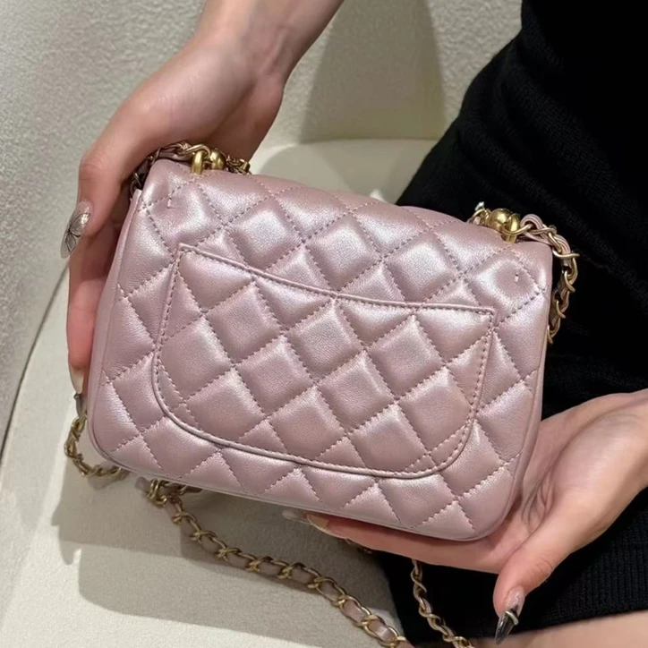 2025新款 珍珠方胖子单肩手提包 9001粉色（配礼盒）