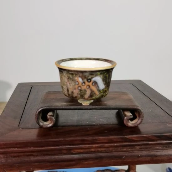 小***幽陶手工手绘大德堂釉盆