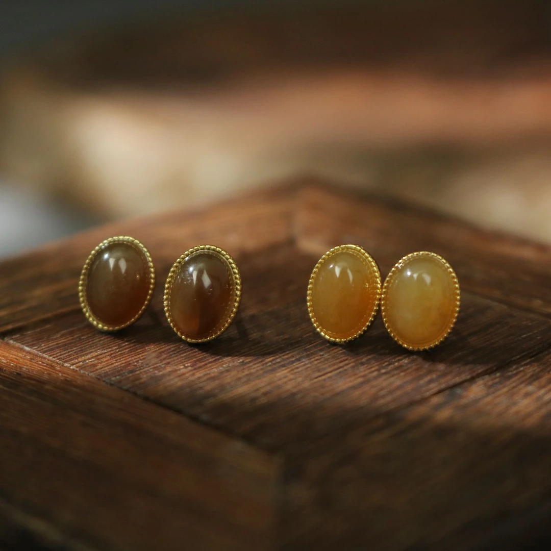 凰一品 糖玉蛋面耳钉s925/多样性发一