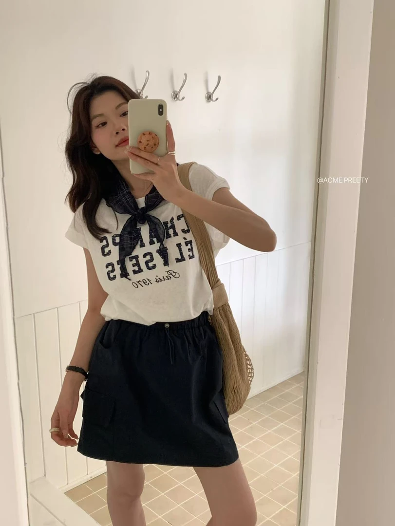 AC@F311 韩系简约时尚百搭工装半裙（带里裤）裙长41 4-12