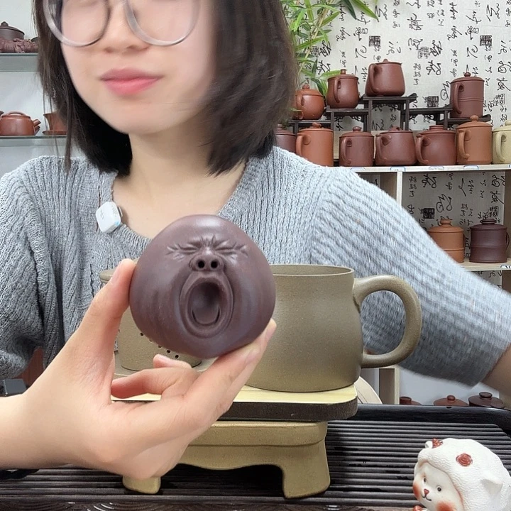 茶杯紫砂哈欠人头茶宠