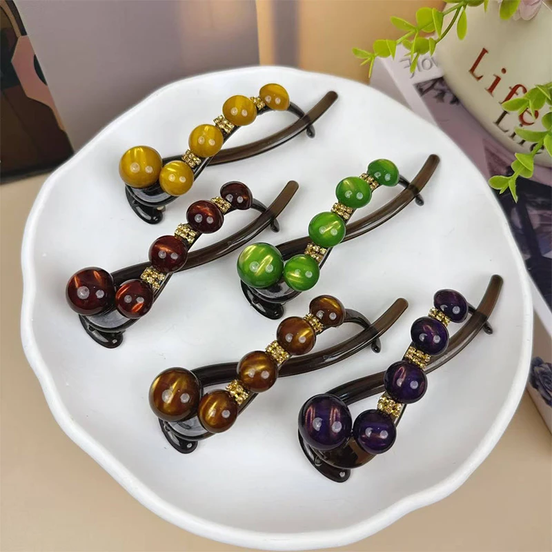 高级感珠珠水钻发夹女夏天简约随手盘发一字扭扭夹发饰女